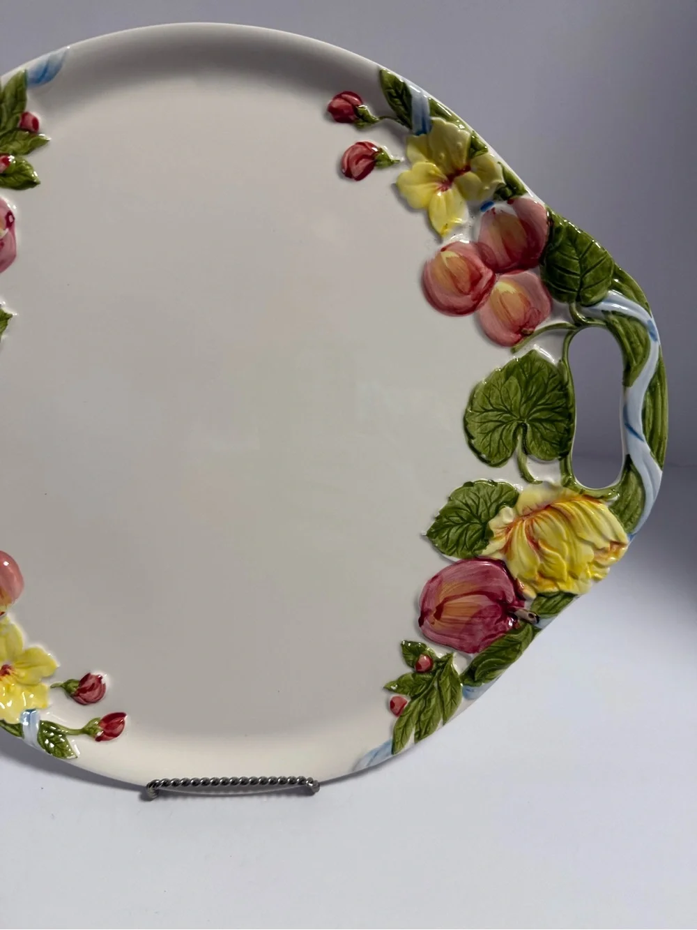 Vintage Japan Majolica Ceramic Fruit & Floral Handled Platter Tray⁠